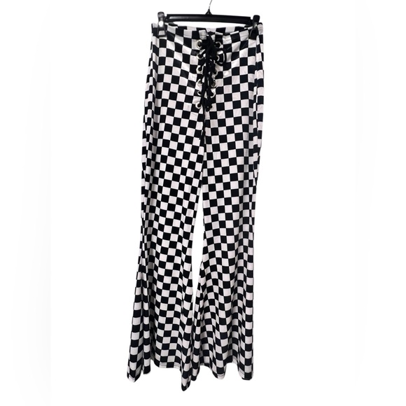 Handmade Pants - Stylish Checkered Wide Leg Women's Pants